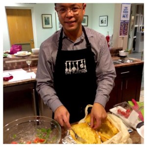 Marc helping me make the baked spaghetti squash!