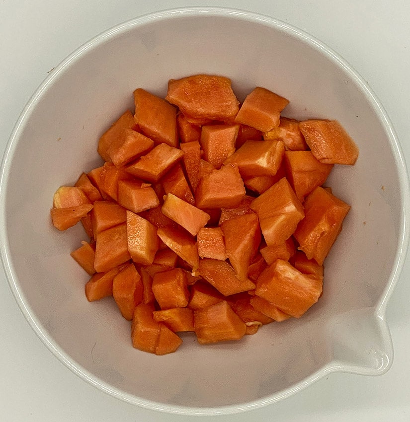Kiwi Papaya Fruit Salad - cubed papaya in a bowl